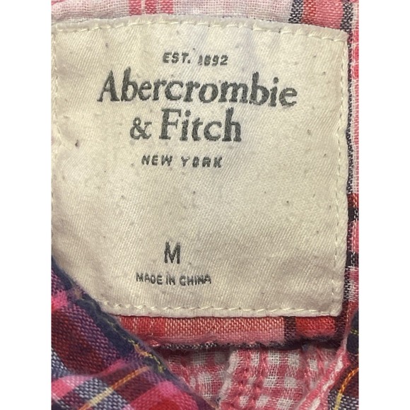 Abercrombie & Fitch Plaid Button-Up Shirt Pink Blue M Flannel Western Wear - Picture 9 of 11
